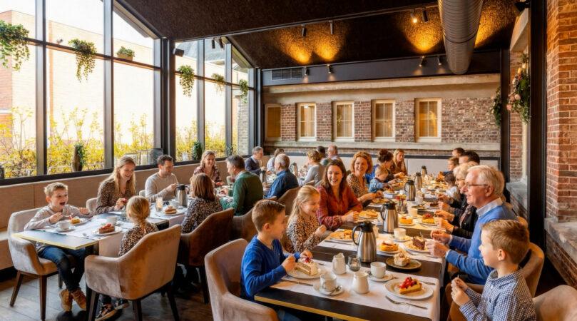 Intiem familiefeest in de GreenHouse met gasten aan lange tafels